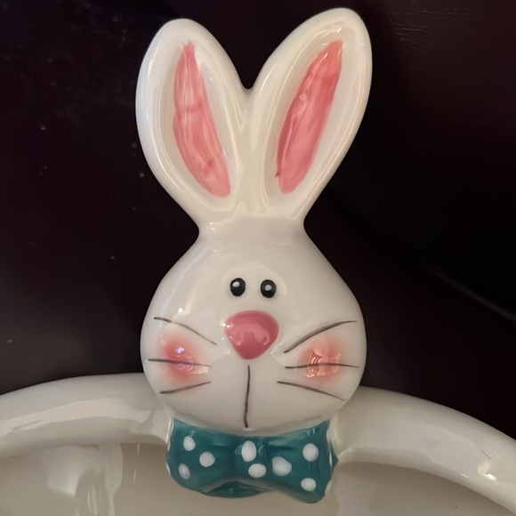 Easter Bunny 3-D White Polka Dot Bow Tie Candy Trinket Bowl Dish - Picture 1 of 15